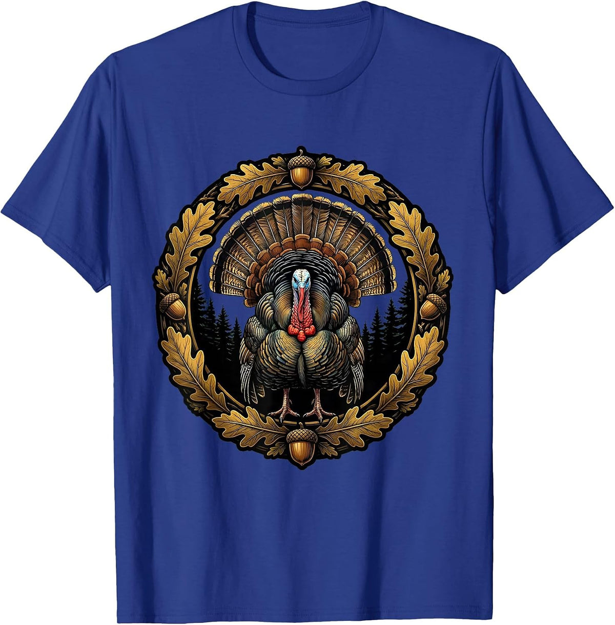 Camo Turkey Strut Forest Wildlife Graphic T-Shirt - Royal Blue