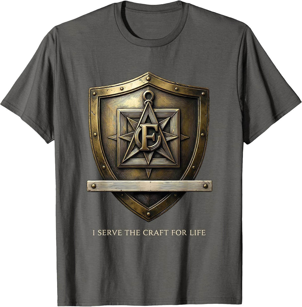 Men's I Serve The Craft For Life Freemason Fraternal Square T-Shirt - Asphalt Grey