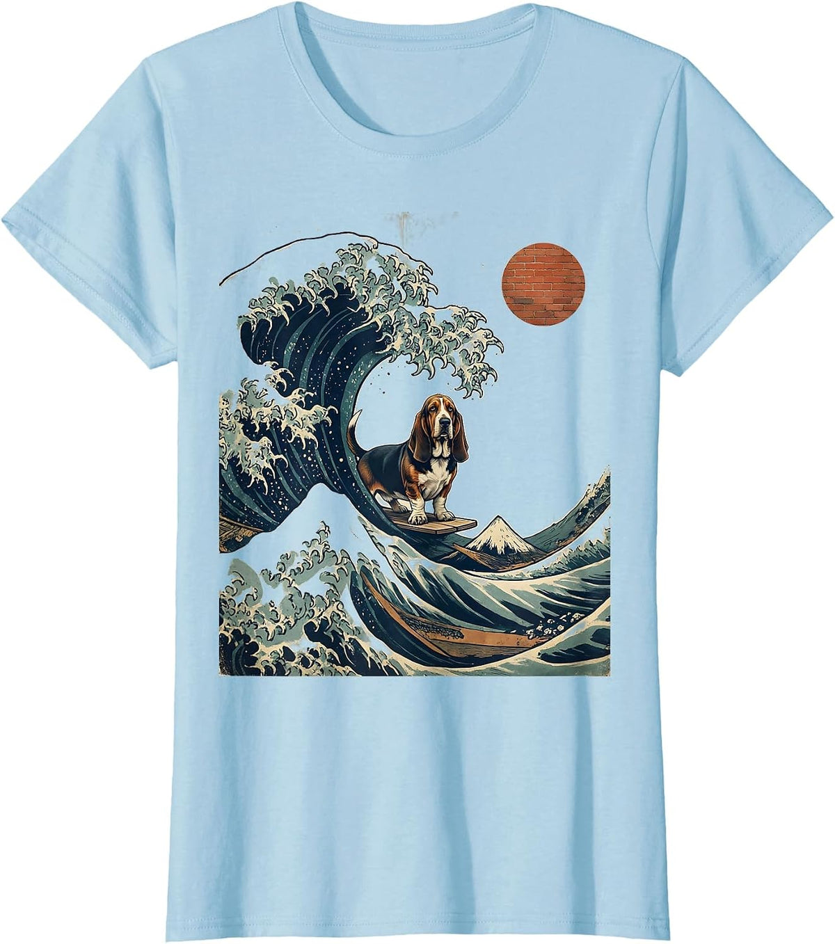 Basset Hound Japanese Great Wave Vintage Dog Lover Gift T-Shirt - Baby Blue