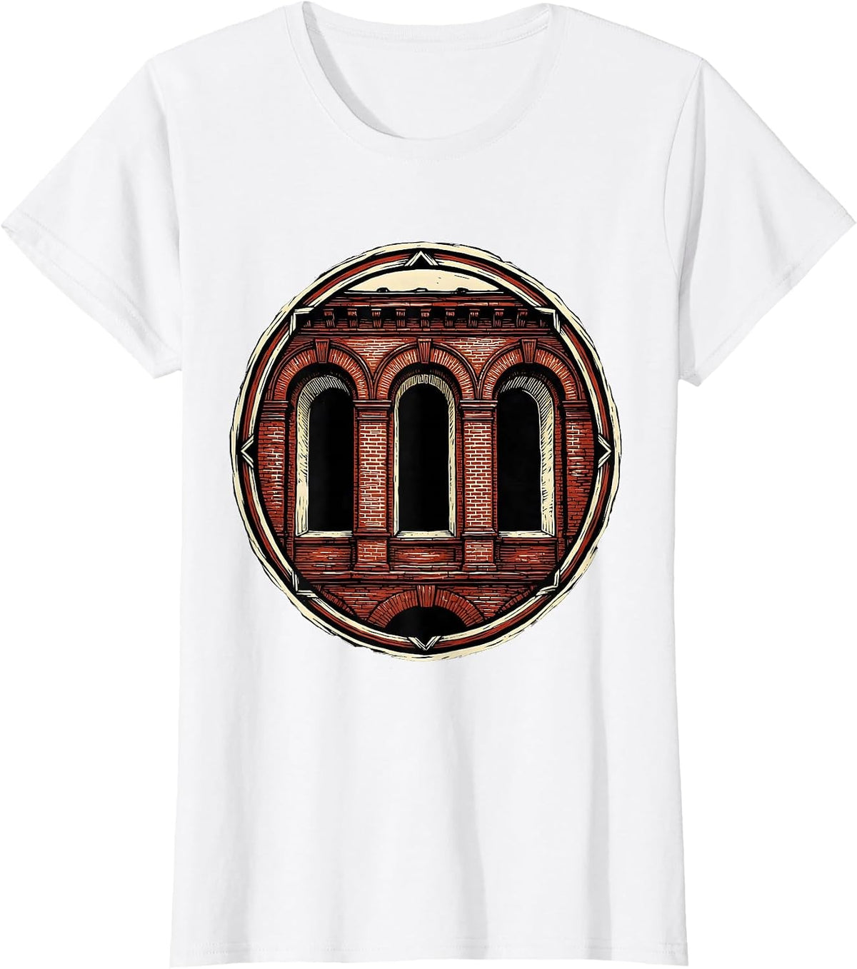 Women's Mason 67 Old Brick Building Arched Windows Graphic T-Shirt - White