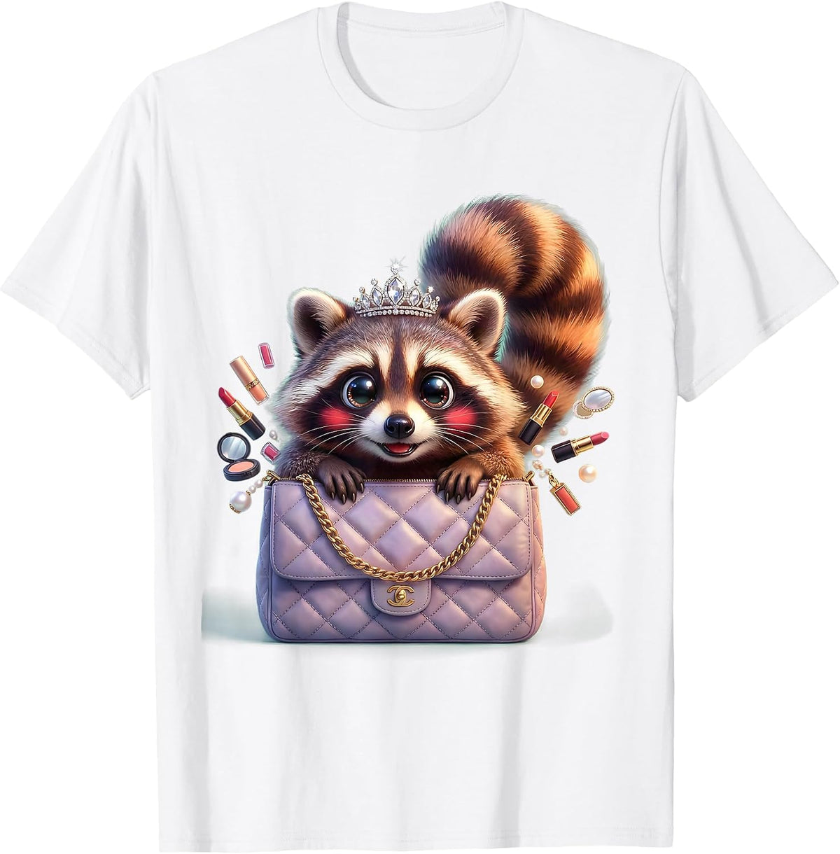 Men's Glamorous Raccoon Designer Handbag Funny Gift T-Shirt - White