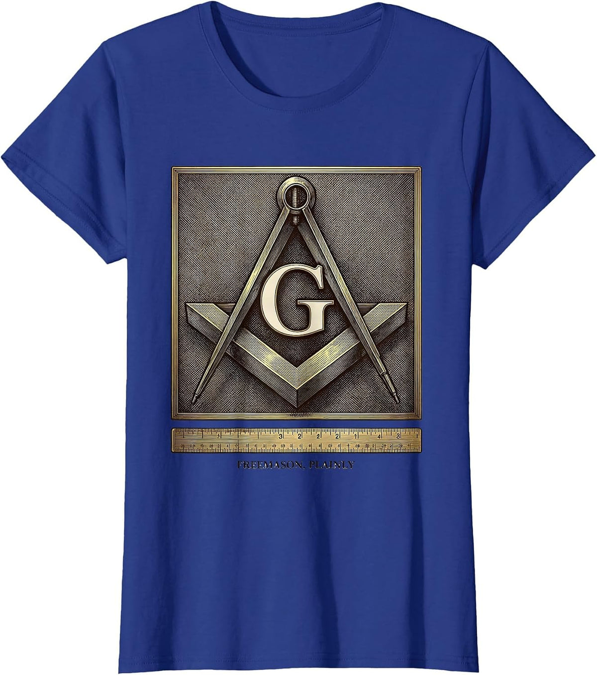 Women's Freemason Plainly Crosshatch Etching Masonic Square Compass T-Shirt - Royal Blue