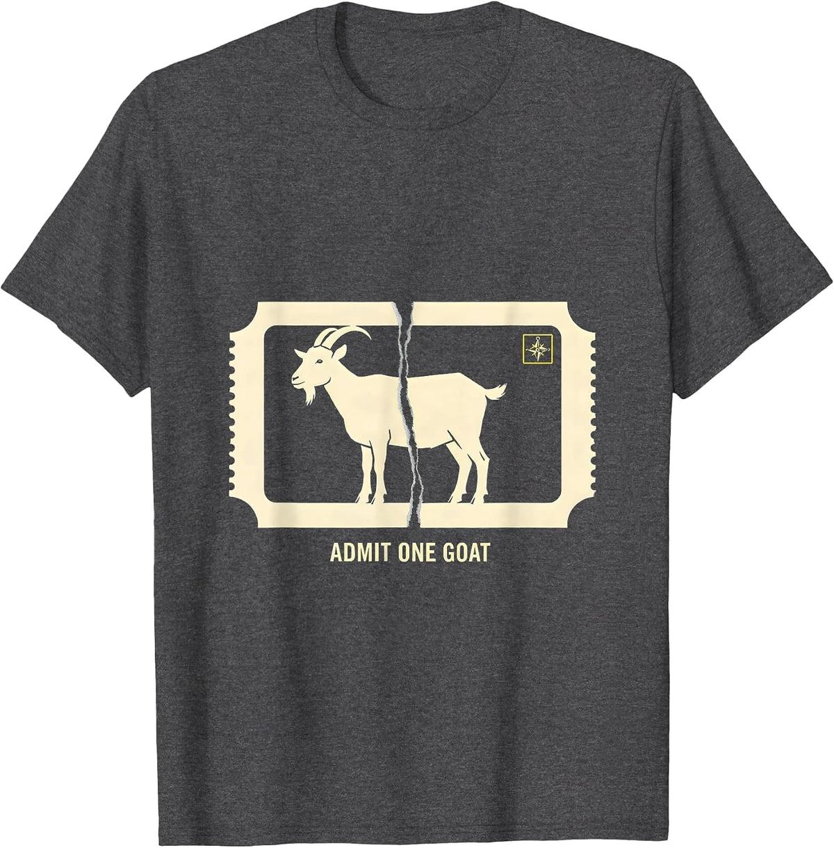 Men's Admit One Goat Stencil Graphic Freemason Square Compass T-Shirt - Dark Heather Grey