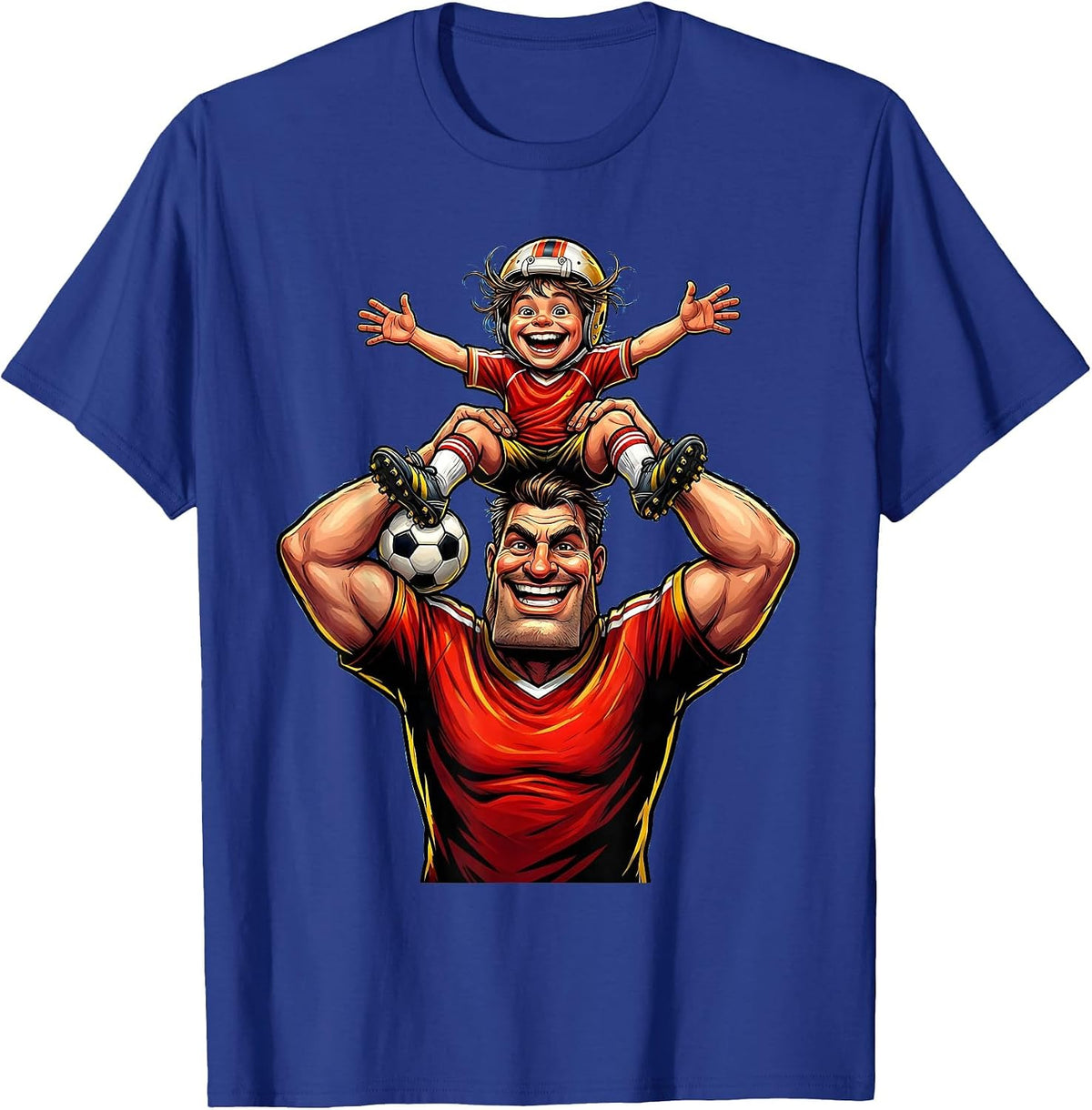Men's Soccer Dad Lifting Young Player Celebration T-Shirt - Royal Blue