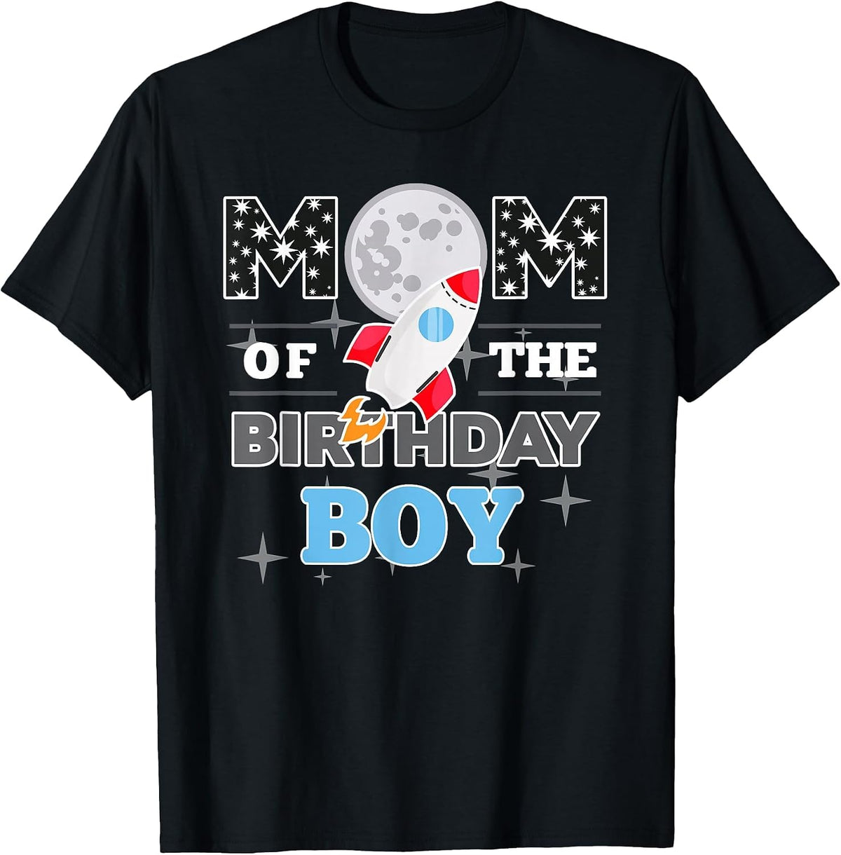 Mom of the Birthday Boy | Two the Moon Space Theme T-Shirt - Black
