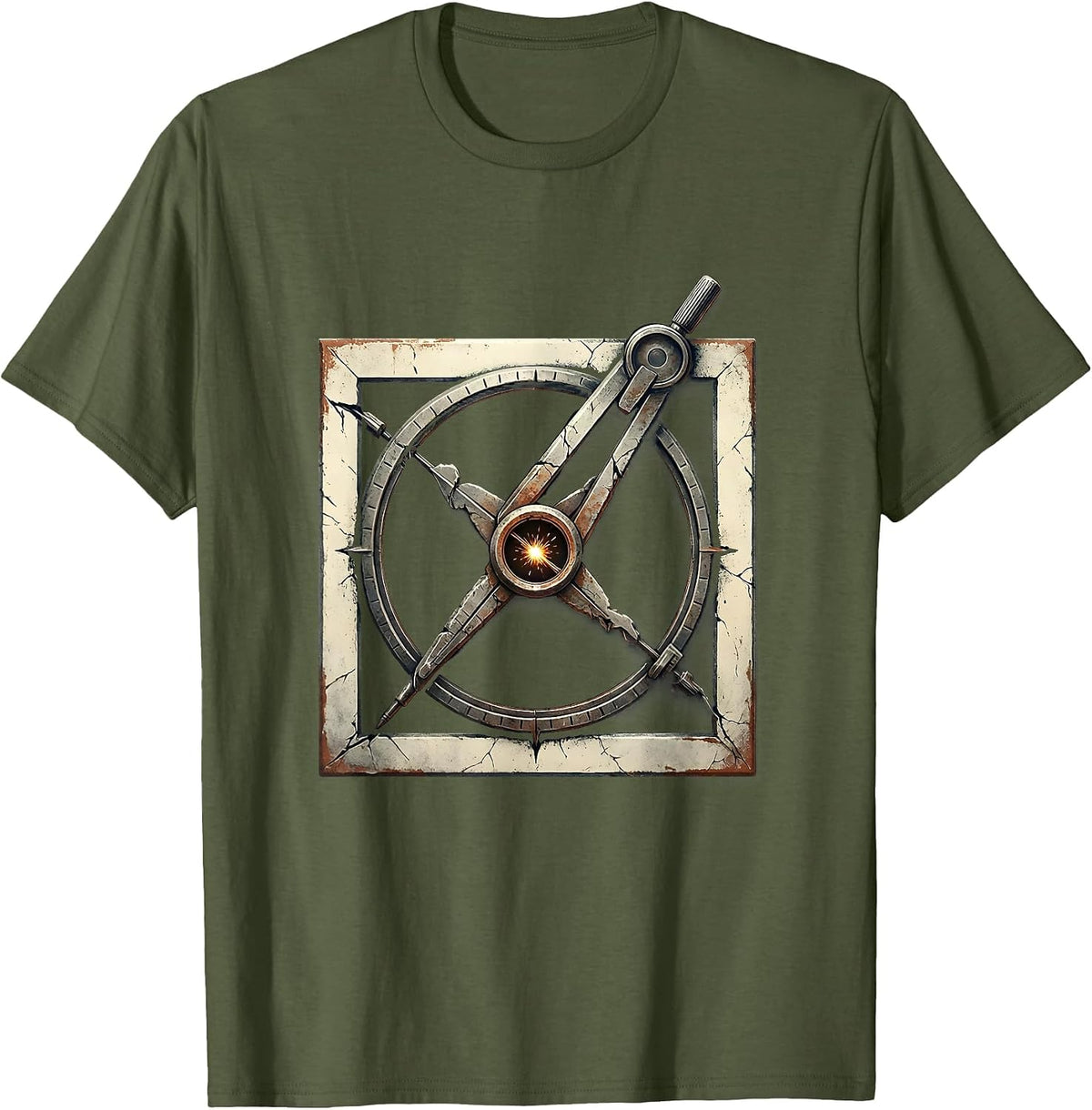 Men's Square and Compass Distressed Freemason Fraternal Pride T-Shirt - Olive Green