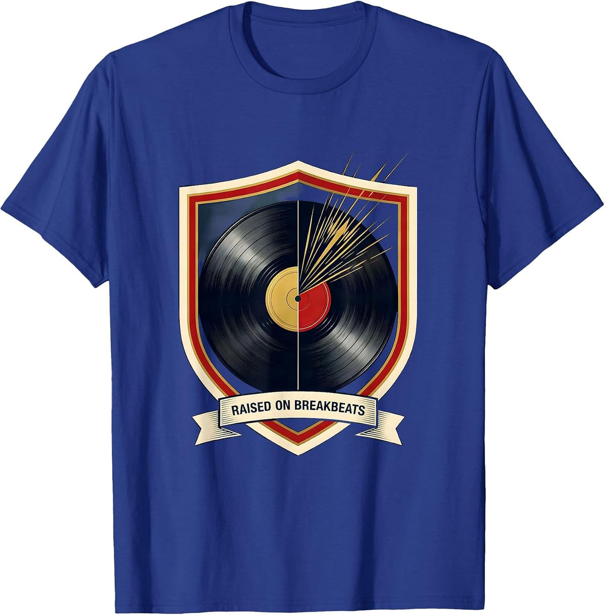 Men's Raised On Breakbeats Vintage Retro 90s Hip-Hop Music Fan T-Shirt - Royal Blue