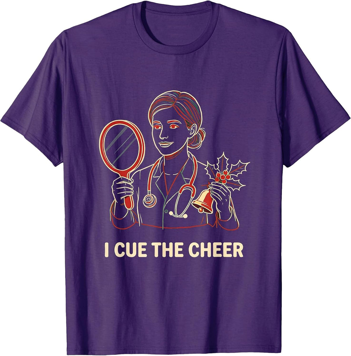 I Cue The Cheer Funny Speech-Language Therapist Christmas T-Shirt - Purple