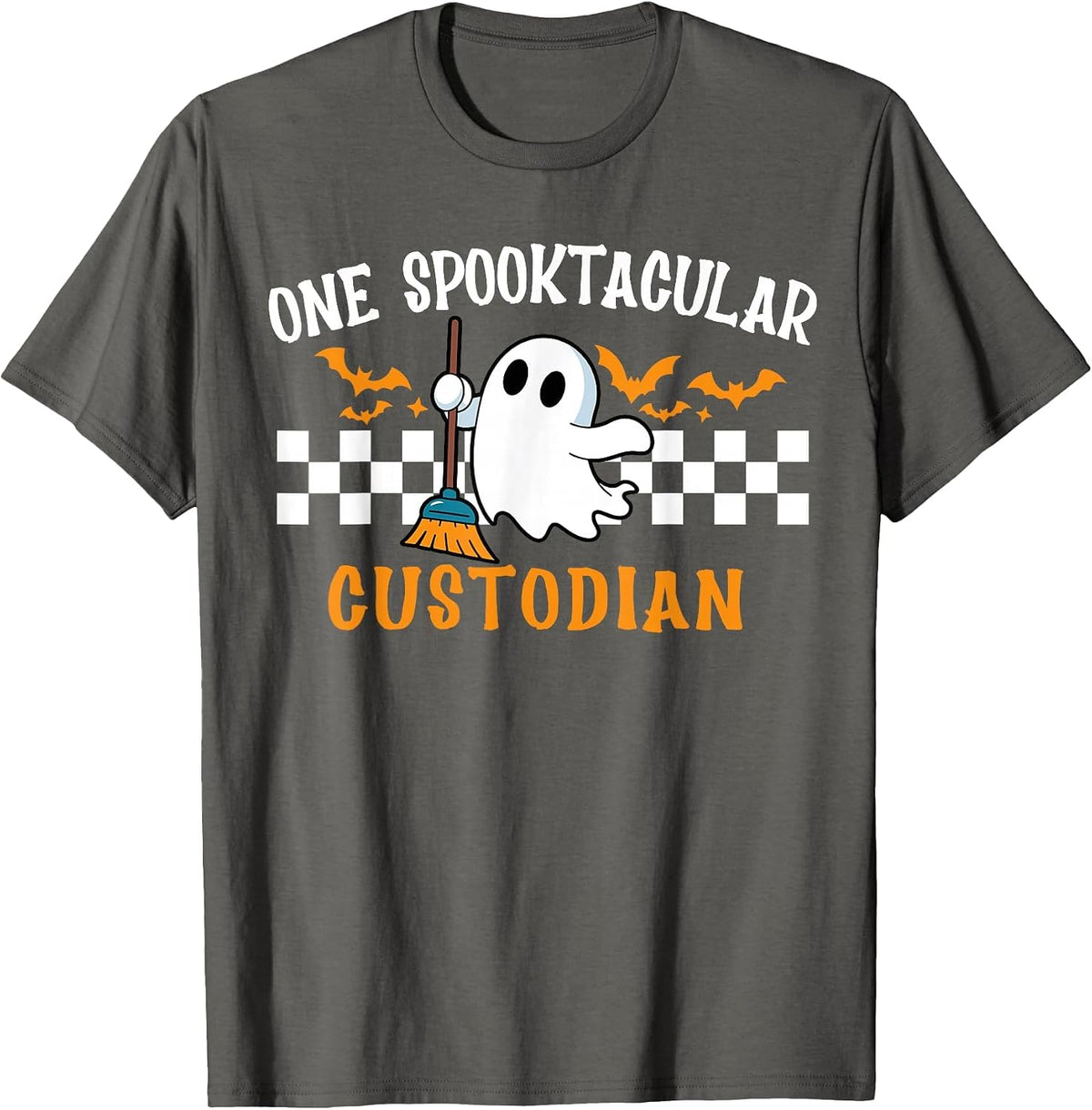 Spooktacular Custodian School Janitor Custodian Halloween T-Shirt - Asphalt Grey