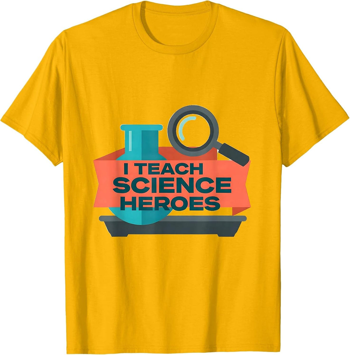 I Teach Science Heroes Funny Teacher Classroom Back T-Shirt - Golden Yellow