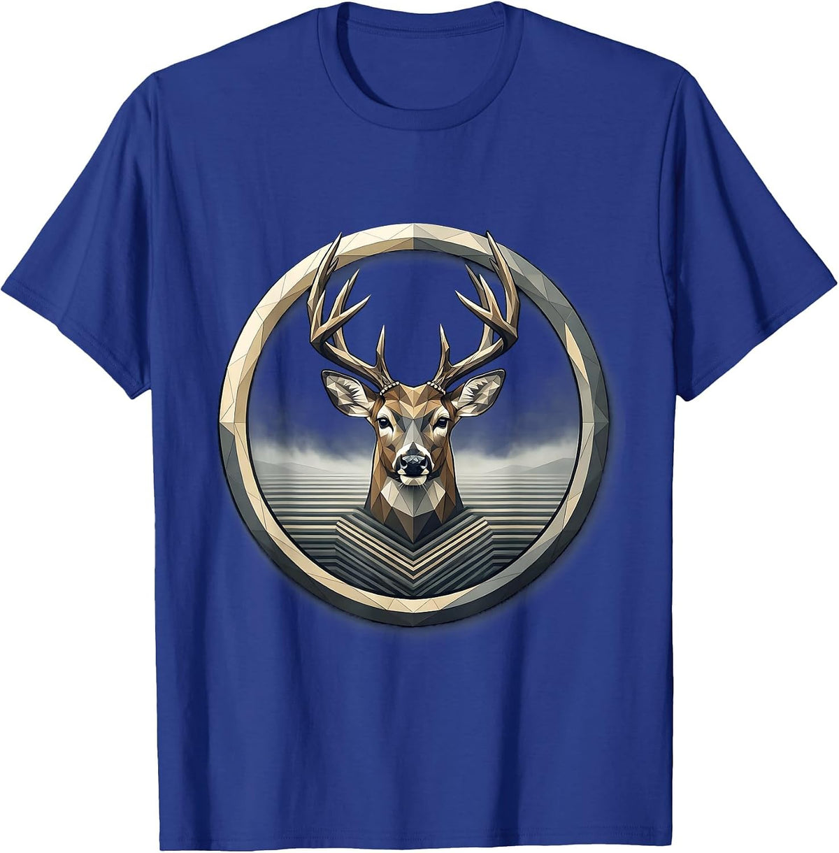 Whitetail Deer in Fog Hunting Illustration T-Shirt - Royal Blue