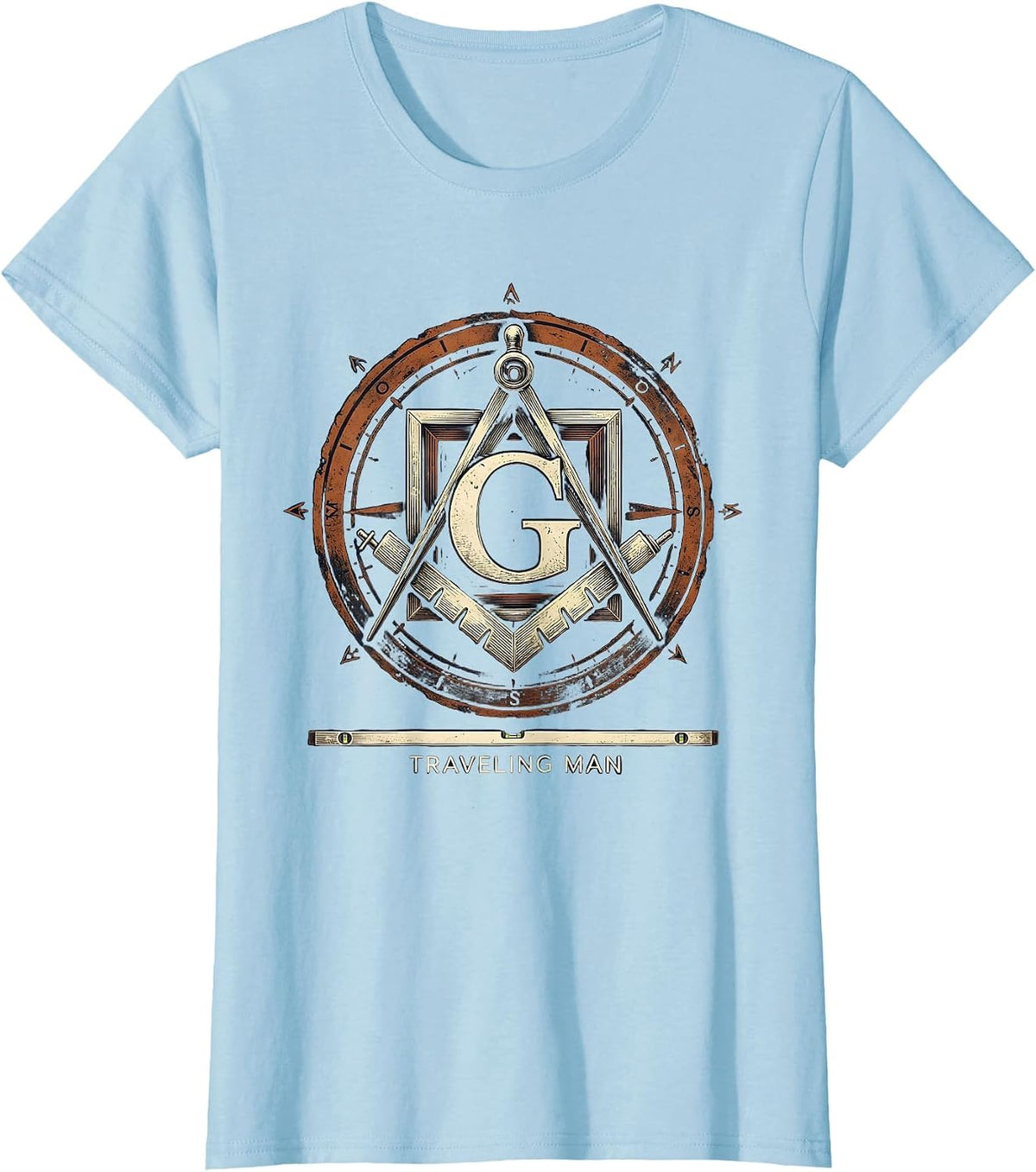 Traveling Man Vintage Freemason Square And Compass Masonic T-Shirt - Baby Blue