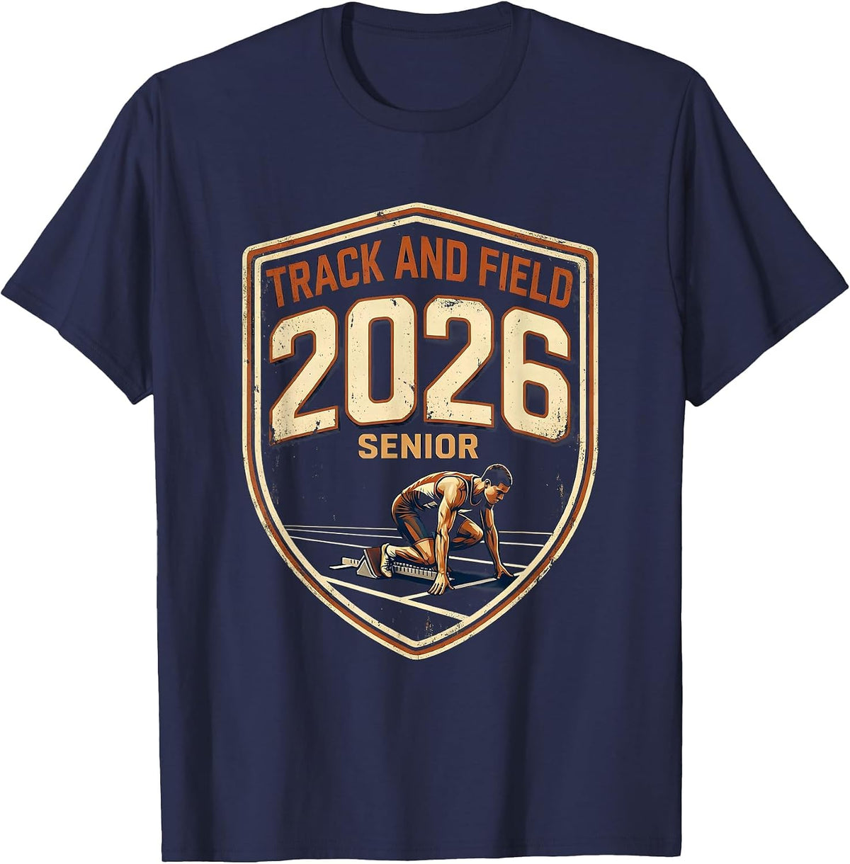 Track And Field Senior 2026 Vintage Graduation Pride T-Shirt - Navy Blue
