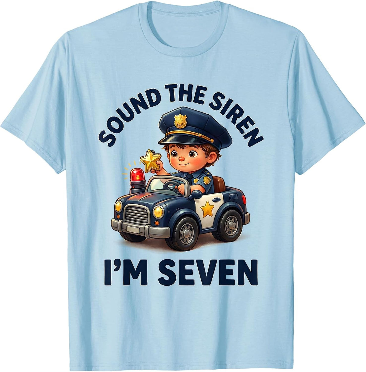 Men's Sound the Siren, I'm Seven Future Police Officer Kids T-Shirt - Baby Blue