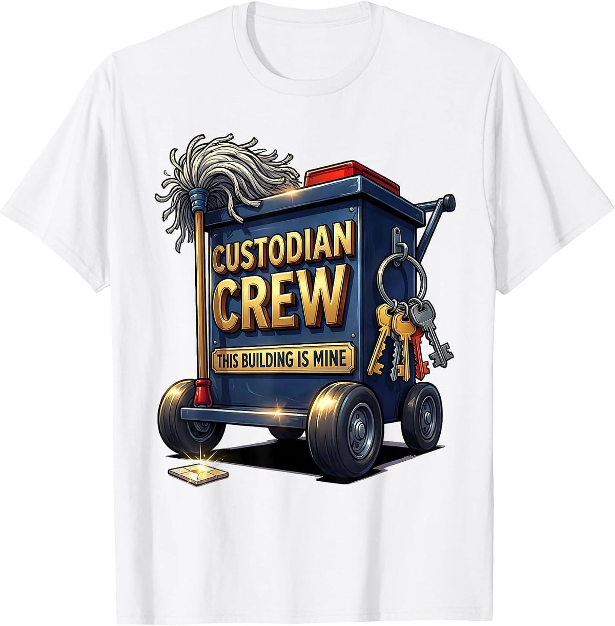 Men's Custodian Crew This Building Is Mine Cartoon Teacher Staff T-Shirt - White