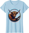 Women's Highland Cow Whimsical Humor Risograph Art T-Shirt - Baby Blue