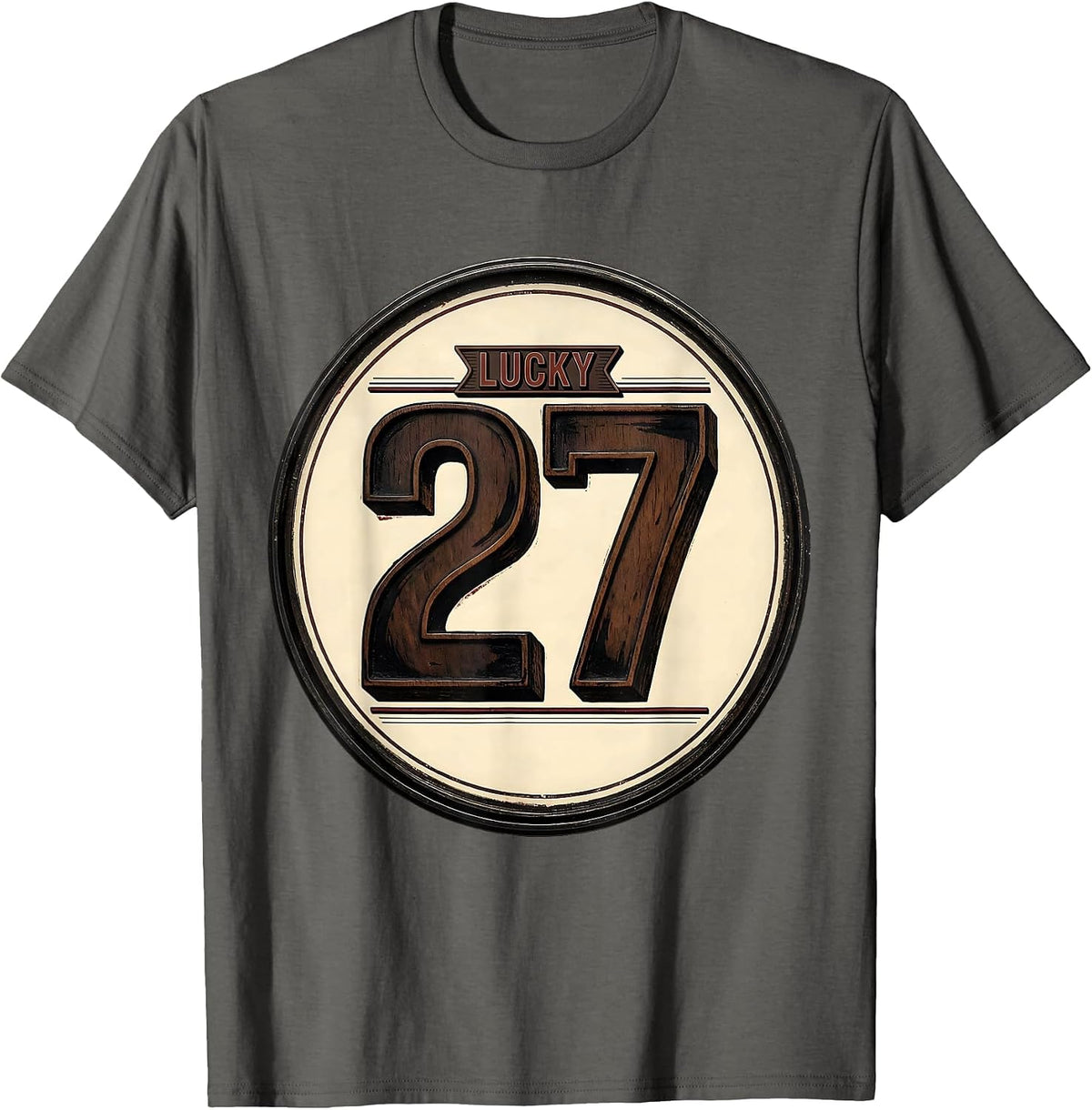 Lucky 27 Vintage Letterpress Jersey Digit Novelty T-Shirt - Asphalt Grey