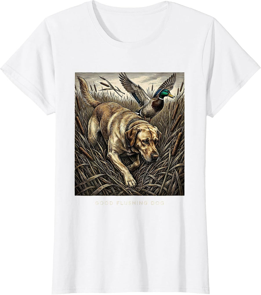 Women's Good Flushing Dog Vintage Labrador Duck Hunting Local Boy T-Shirt - White