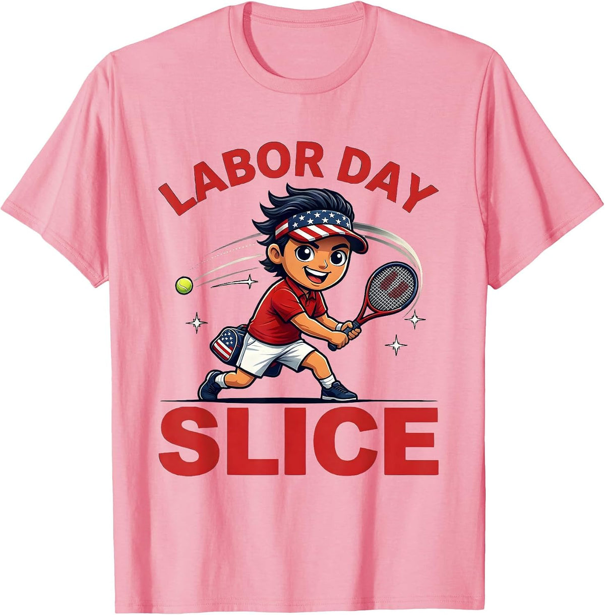 Men's Labor Day Slice Funny Tennis Player Patriotic Holiday T-Shirt - Pink