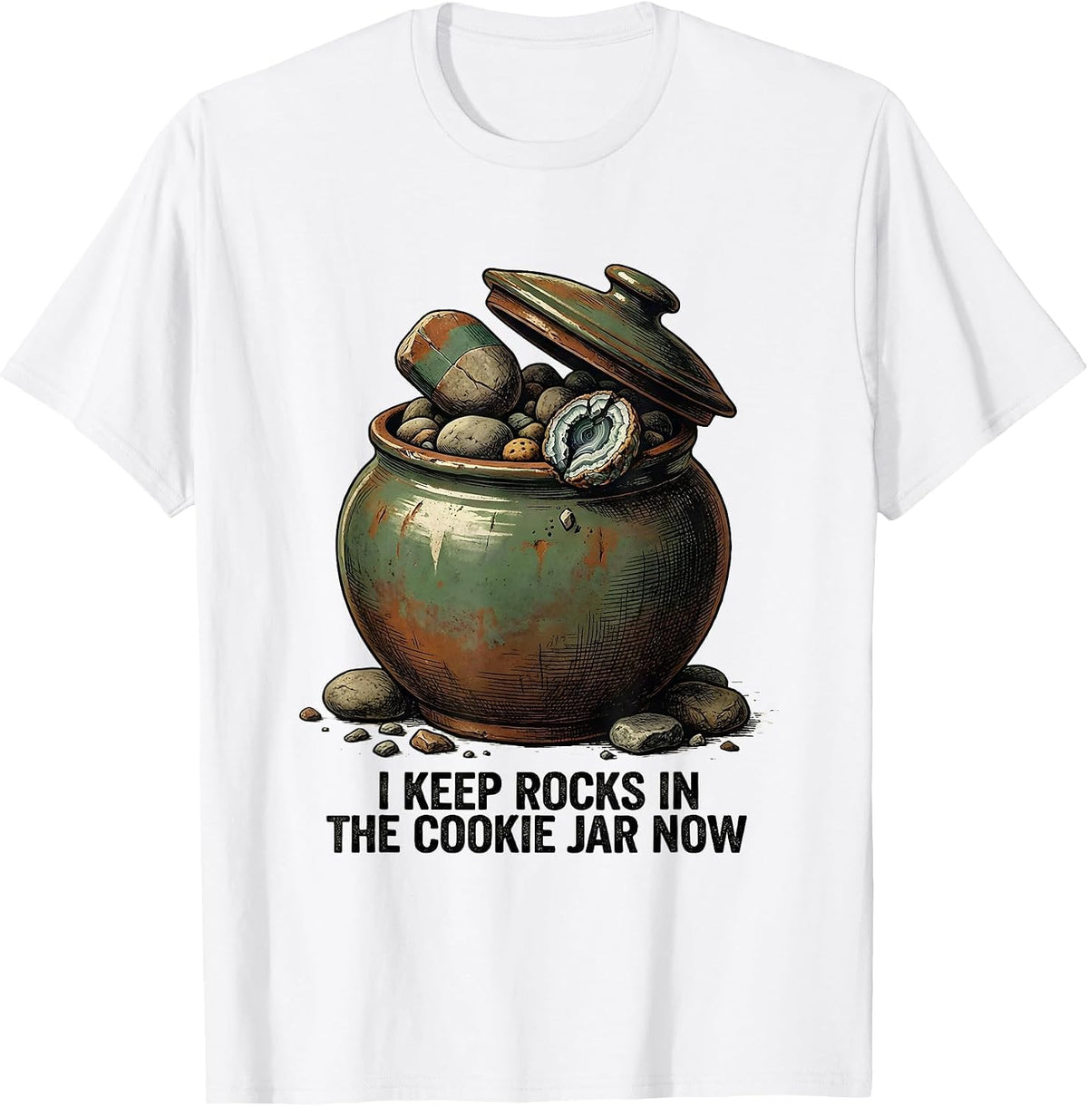 Men's I Keep Rocks In The Cookie Jar Now Vintage Rock Collector T-Shirt - White