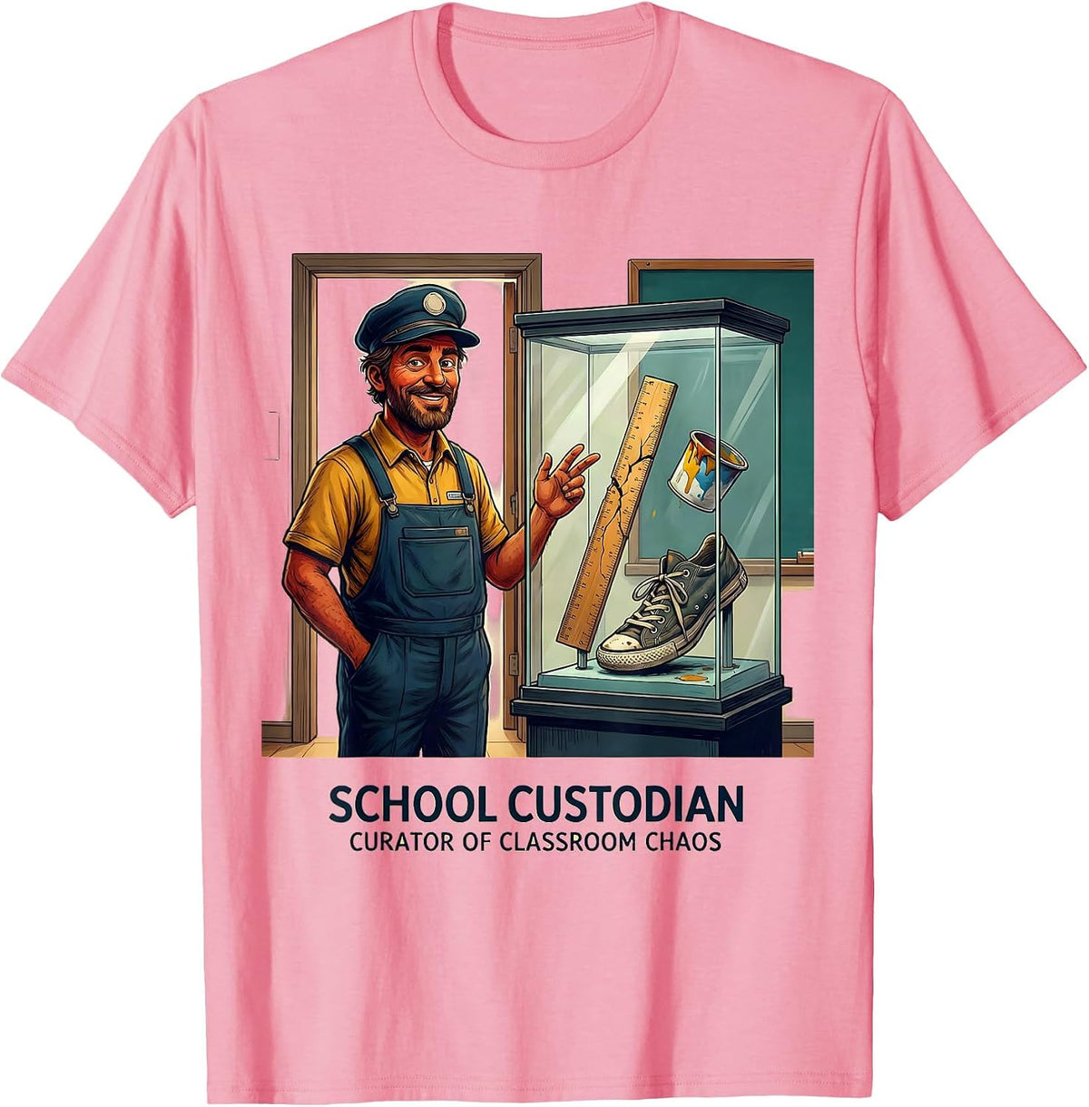 Men's School Custodian, Curator of Classroom Chaos Funny T-Shirt - Pink
