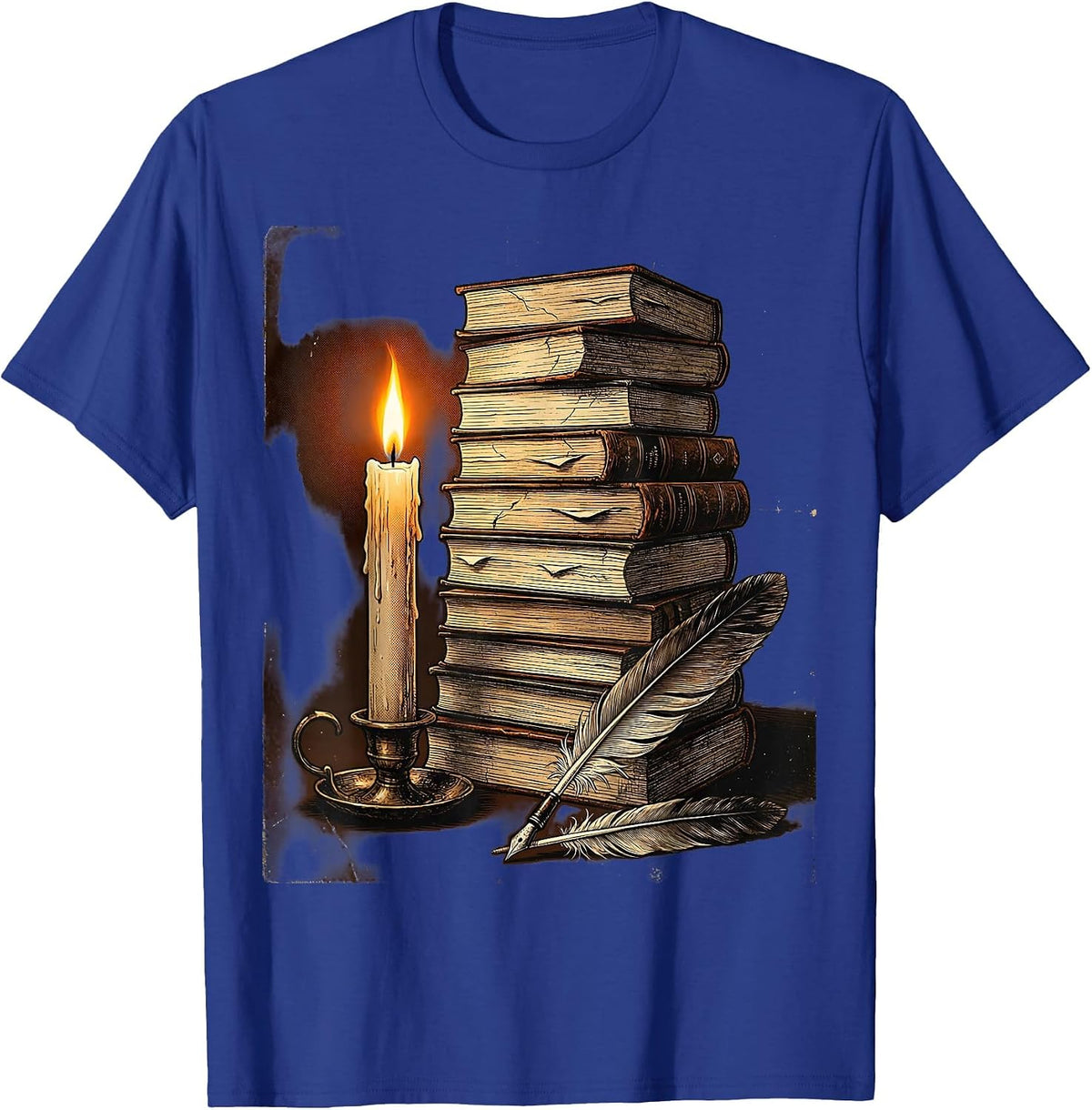 Men's English Teacher Late Night Reading Candle Design T-Shirt - Royal Blue