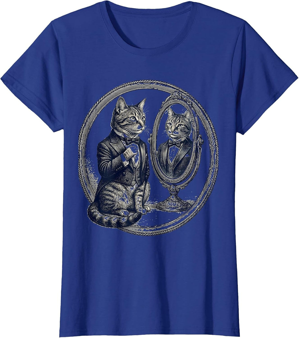 Women's Dapper Cat Bow Tie Mirror Tuxedo Graphic T-Shirt - Royal Blue
