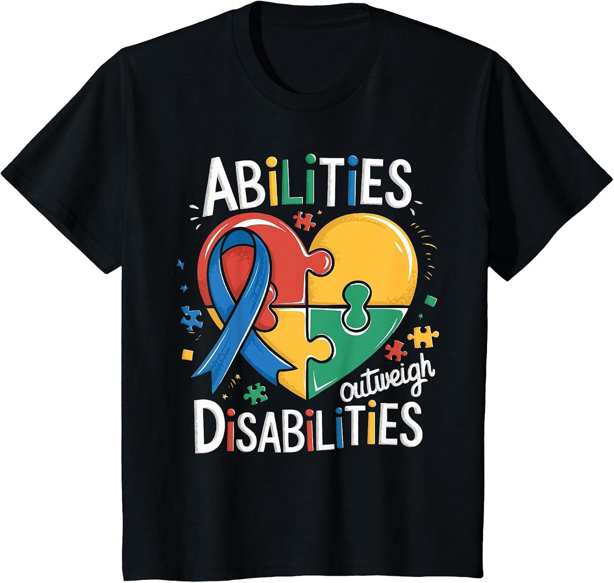 Autism Awareness Abilities Outweigh Disabilities Teacher T-Shirt - Black