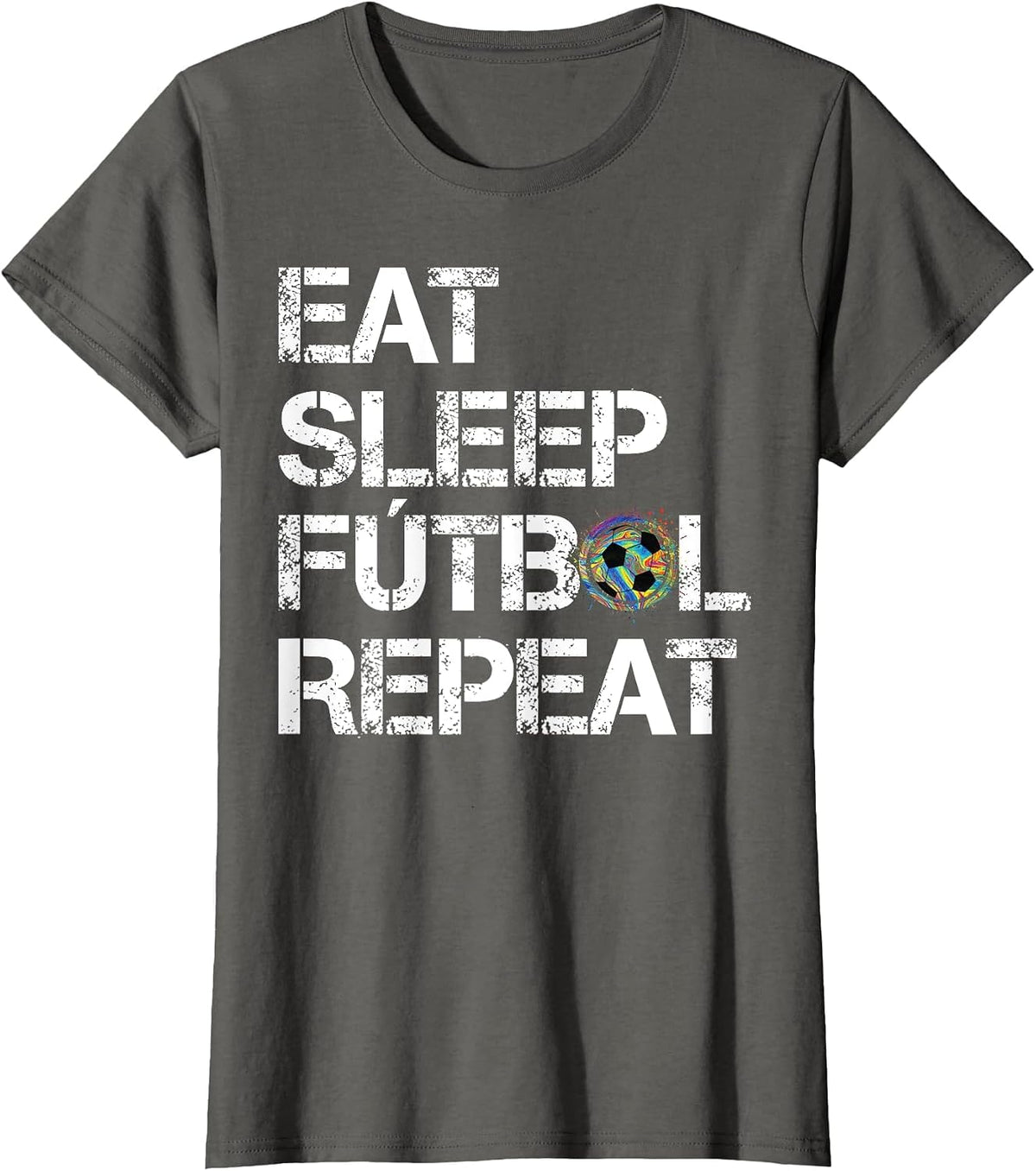Eat Sleep Futbol Repeat Multi Color T-Shirt - Asphalt Grey