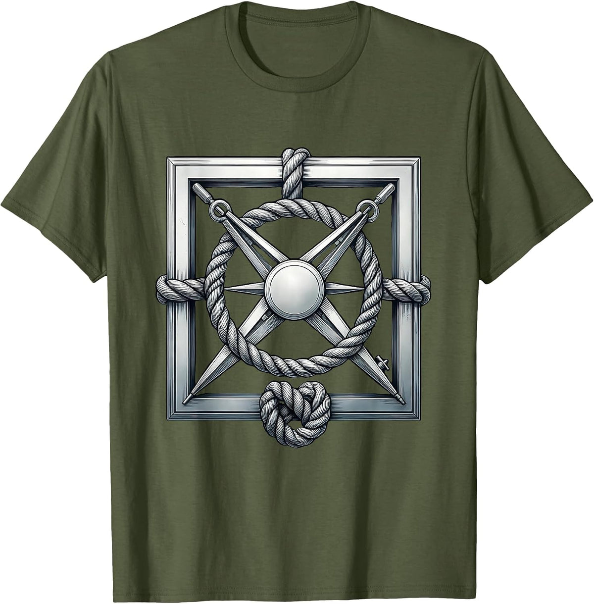 Men's Square And Compass Masonic Brotherhood Pride Freemason T-Shirt - Olive Green