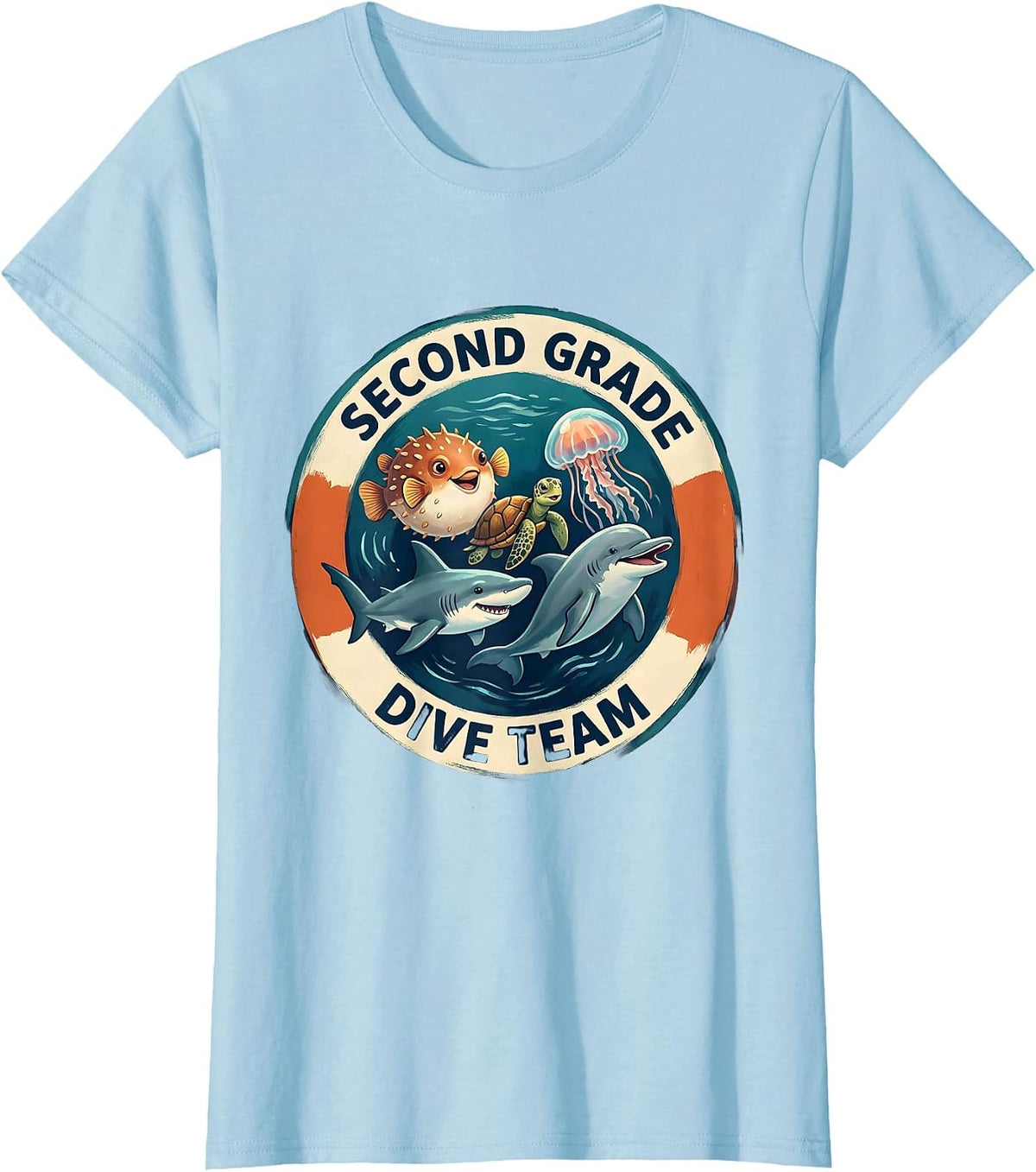 Second Grade Dive Team Funny Teacher Ocean Back To School T-Shirt - Baby Blue