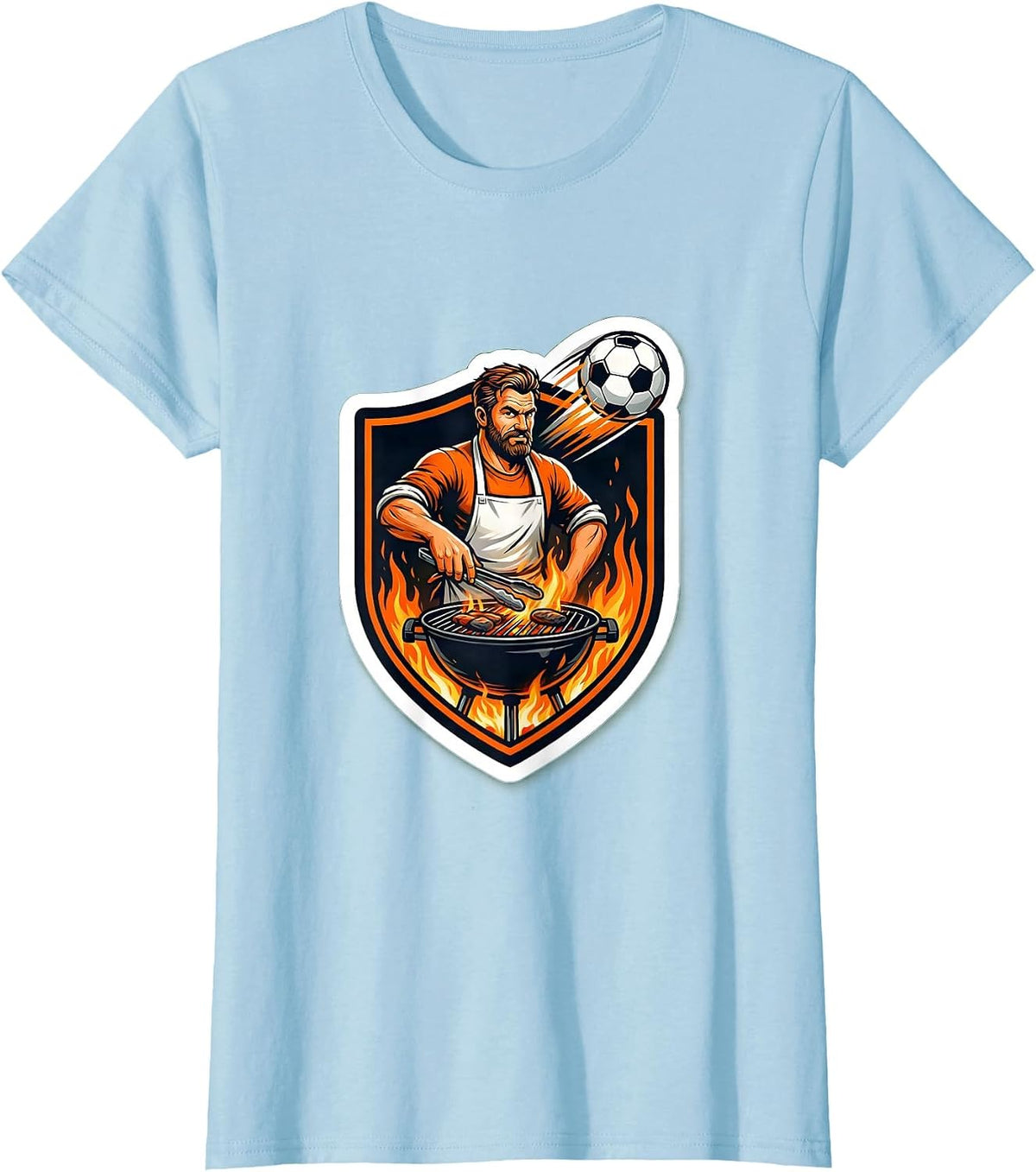 Women's Soccer Dad Grilling Backyard BBQ Graphic Tee T-Shirt - Baby Blue
