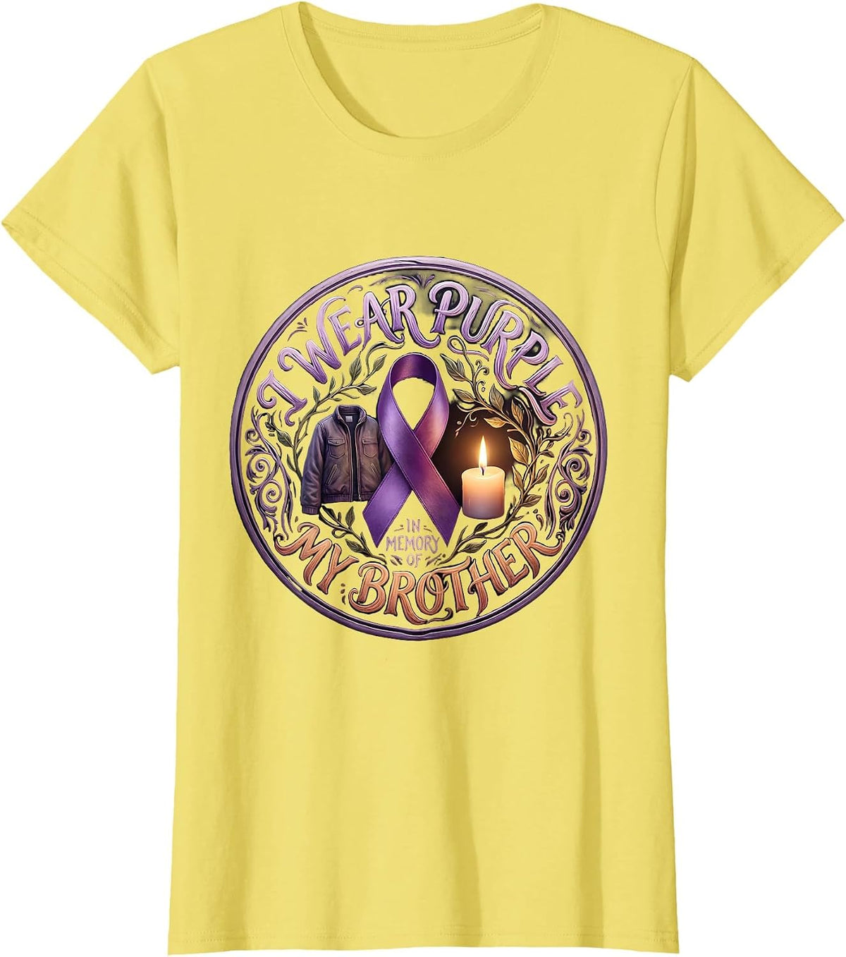 I Wear Purple In Memory Of My Brother Boho Memorial T-Shirt - Lemon Yellow