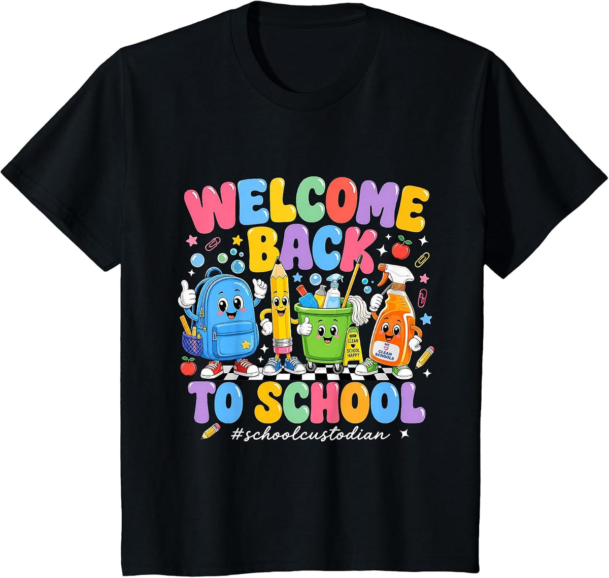 Unique Welcome Back to School Custodian Janitor Design T-Shirt - Black