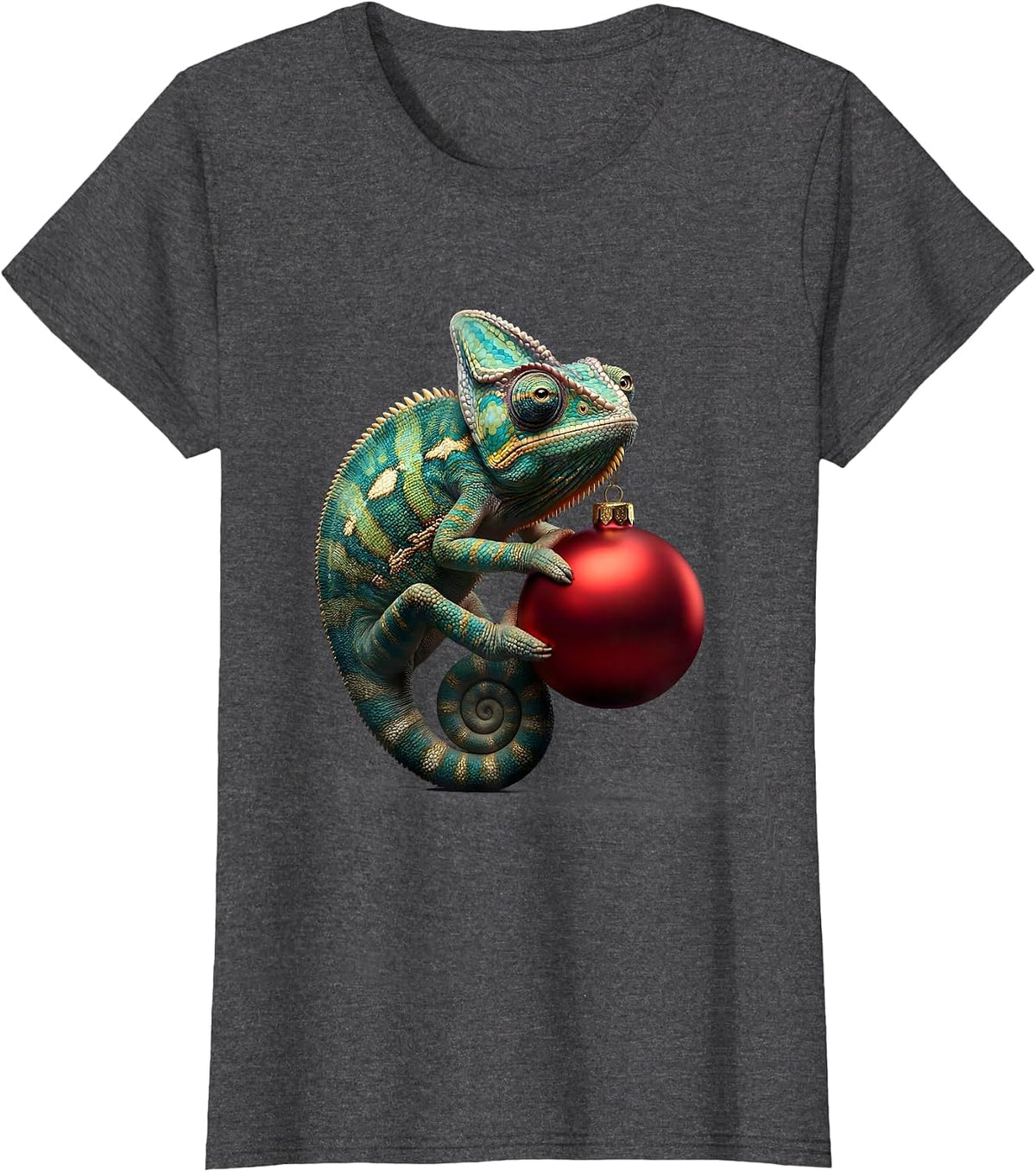 Women's Dimensional Chameleon Christmas Ornament Fantasy Creature T-Shirt - Dark Heather Grey