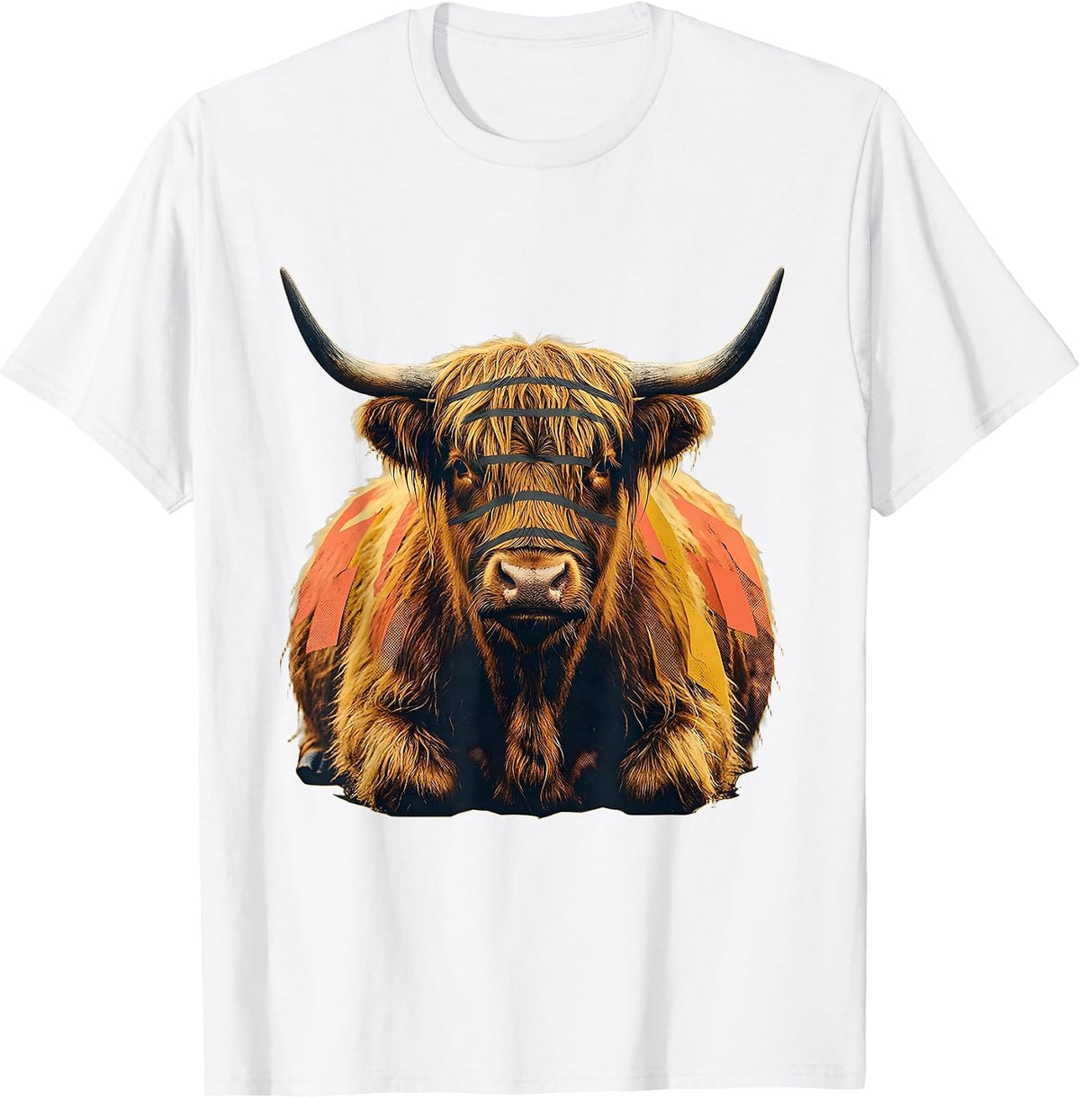 Men's Compact Highland Cow Midcentury Modern Animal Lover Humor T-Shirt - White
