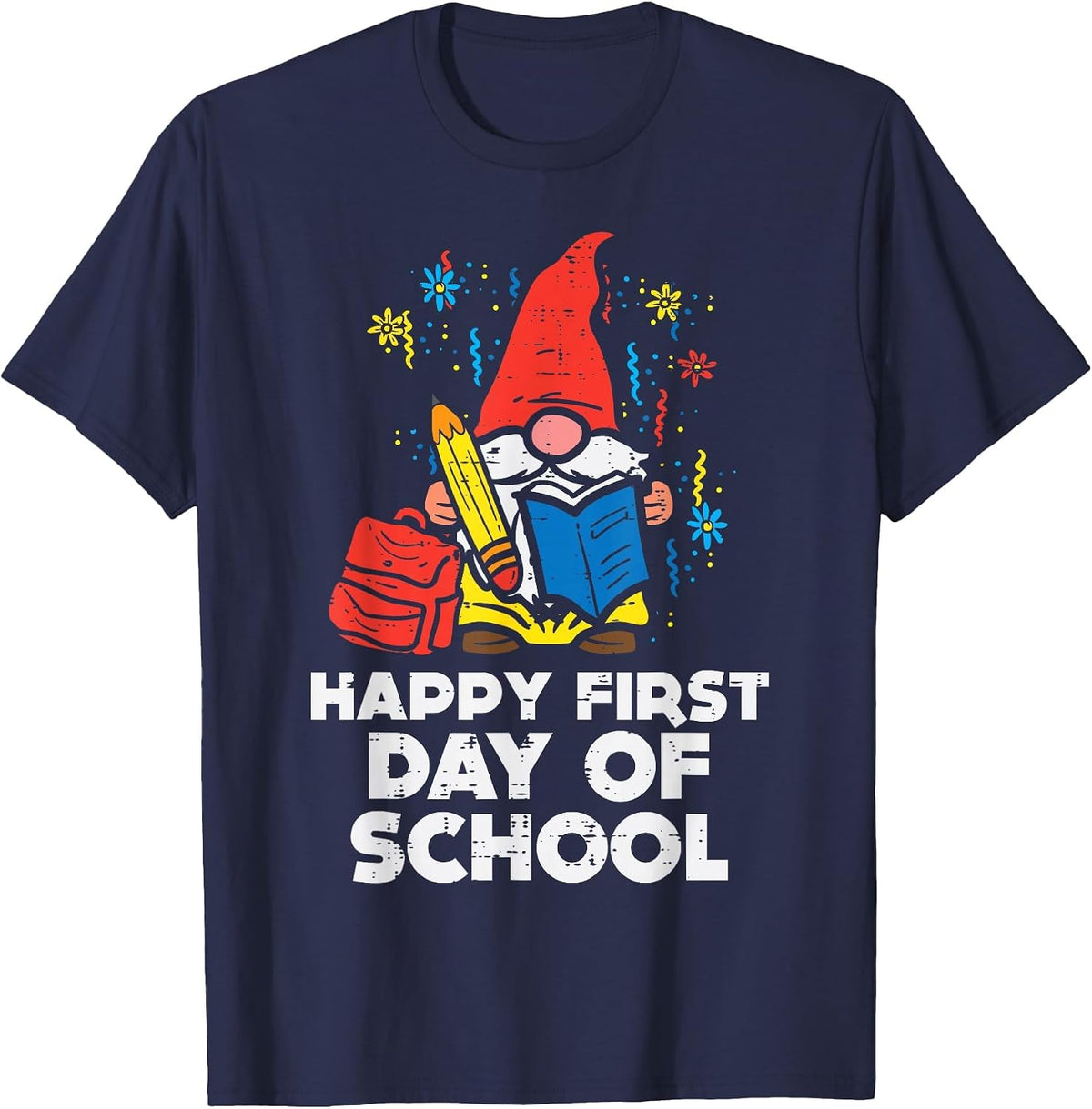 Gnome Happy First Day of School Cute Back to School Teacher T-Shirt - Navy Blue