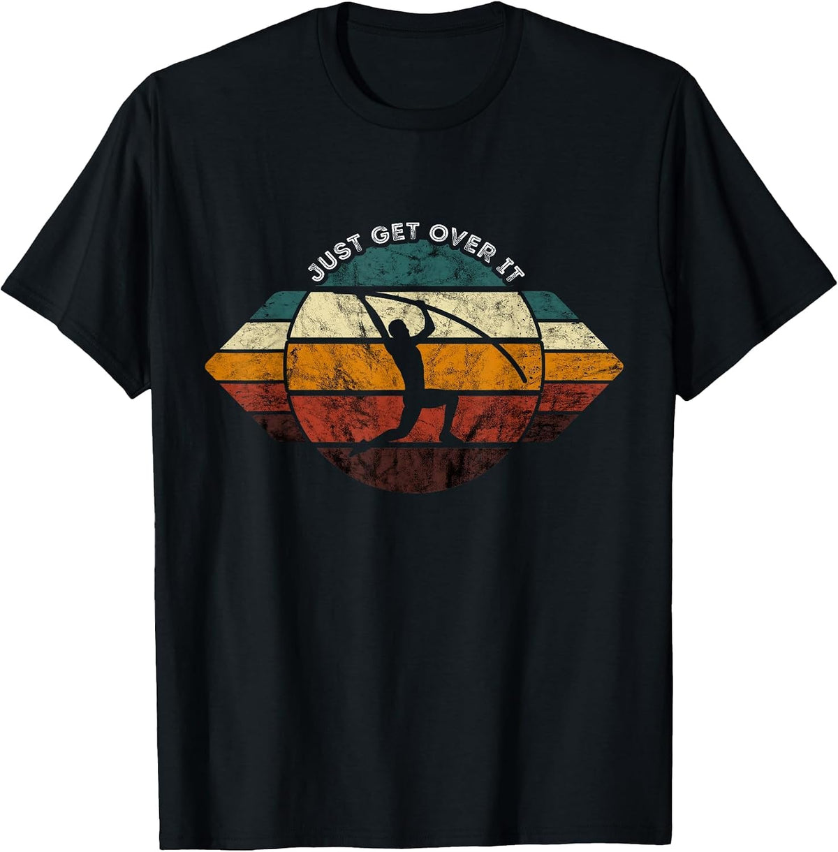 Pole Vault Vintage Retro Just Get Over Track and Field T-Shirt - Black
