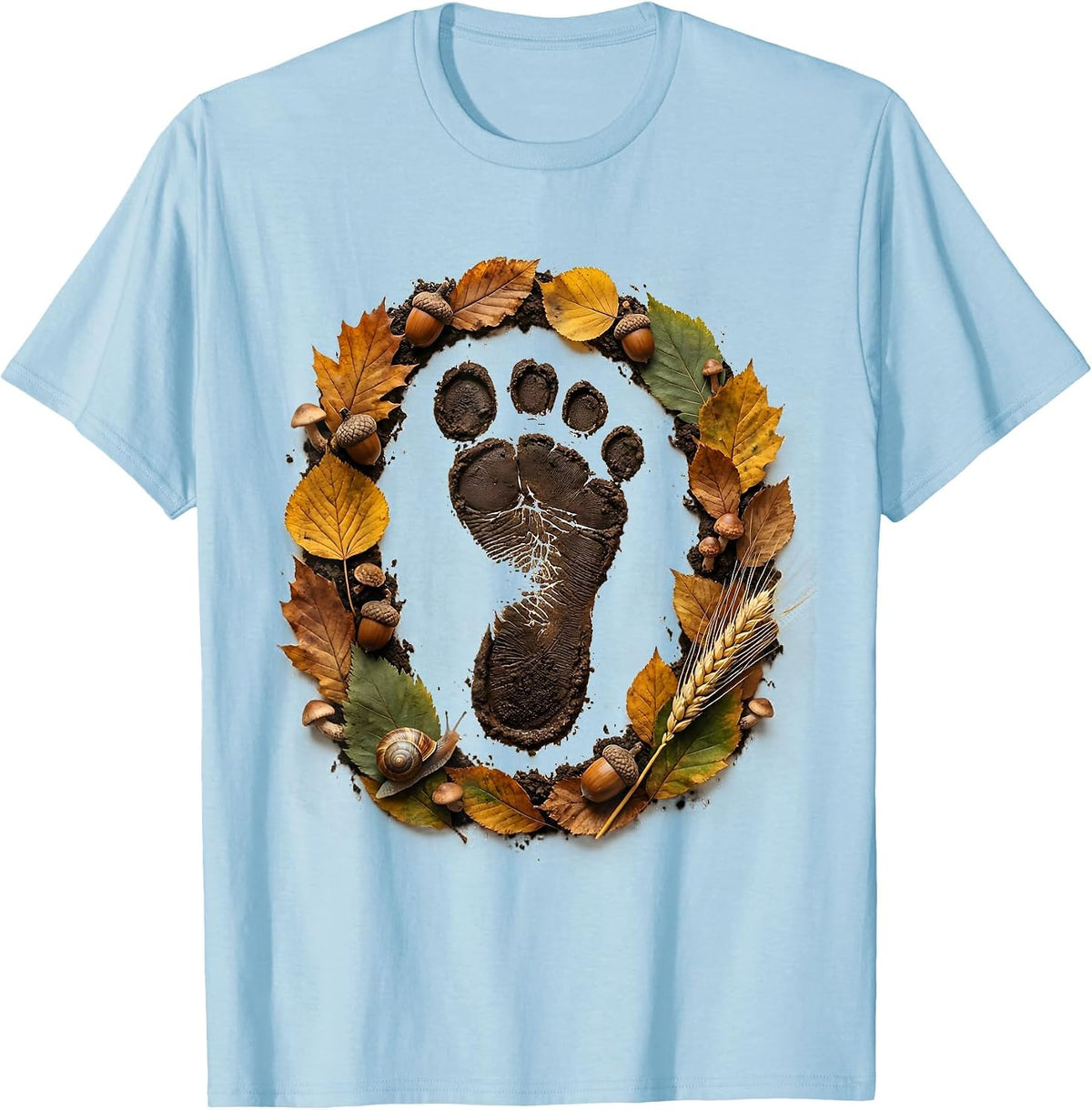 Men's Thanksgiving Turkey Footprint Mud Stamp Design T-Shirt - Baby Blue