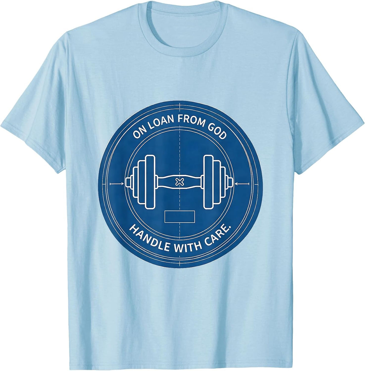 Men's On Loan From God Handle With Care Technical Blueprint Faith T-Shirt - Baby Blue