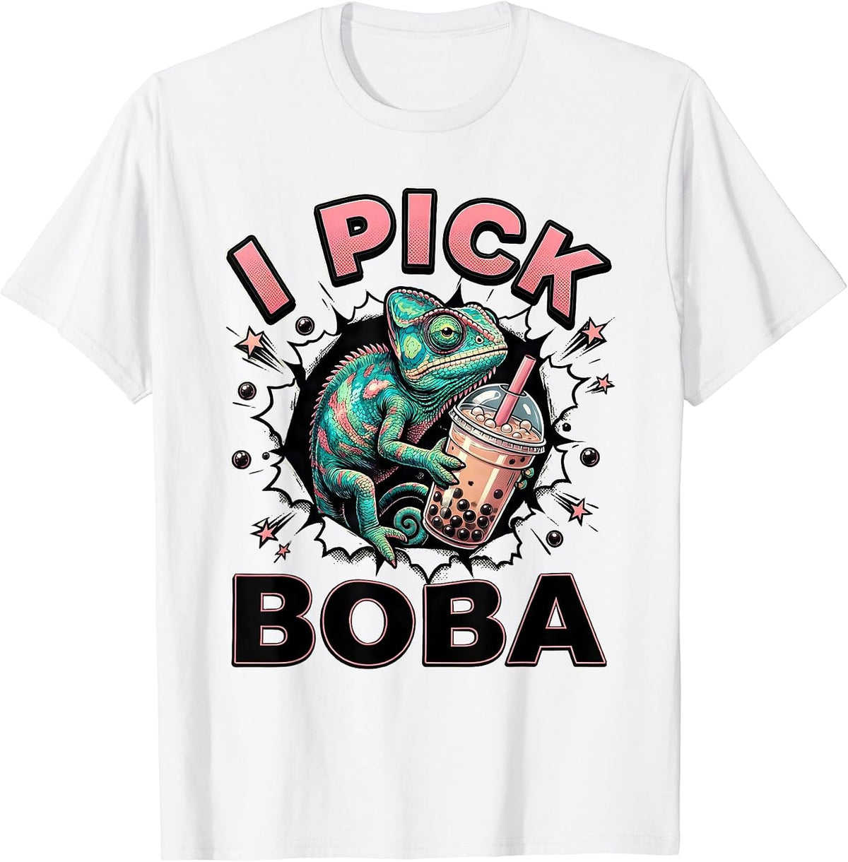 Men's I Pick Boba Cute Kawaii Chameleon Boba Tea Lover Gift T-Shirt - White