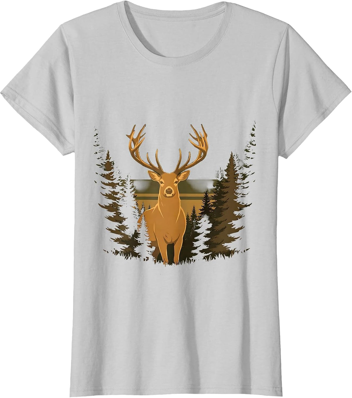 Buck Silhouette Camo Antler Treeline Design T-Shirt - Silver Grey