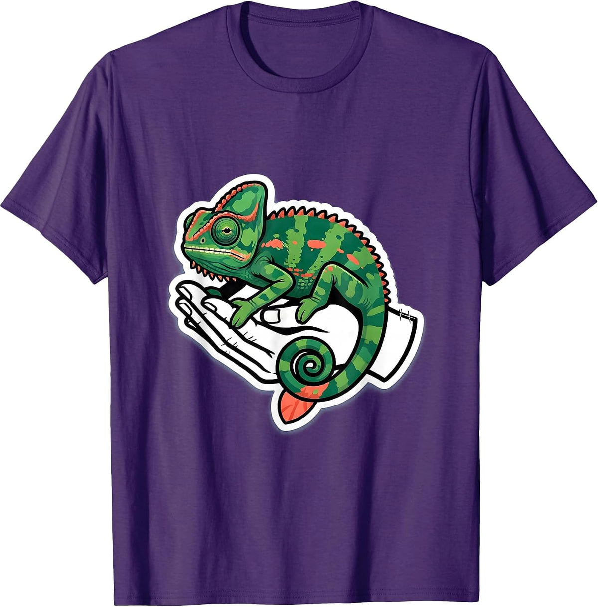 Men's Crested Chameleon Cute Pocket Pet Keeper Sticker Style T-Shirt - Purple