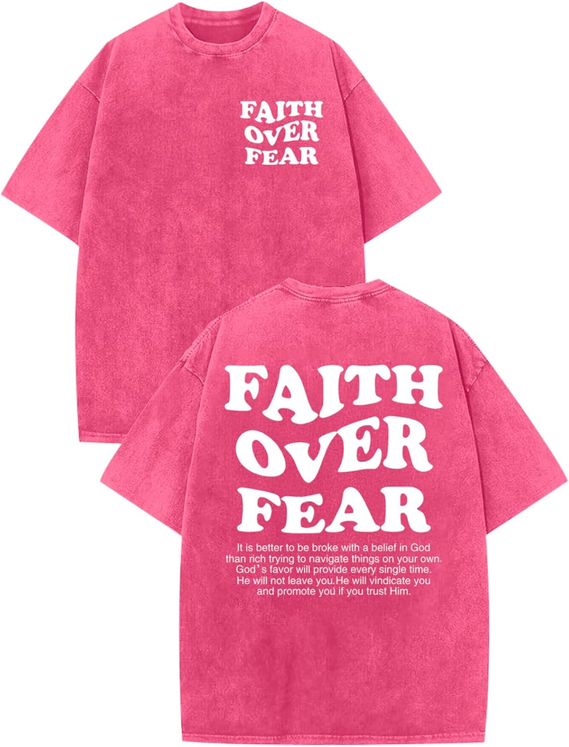 Christian Shirts for Men Faith Over Fear Oversized Tees - Pink
