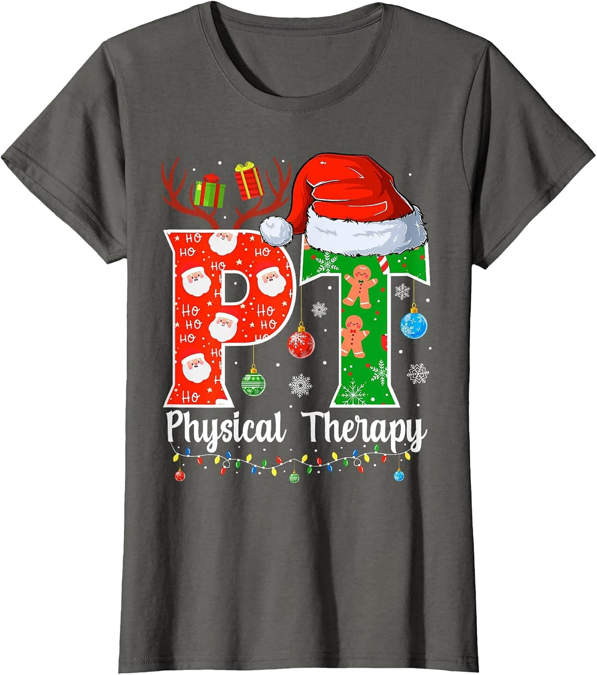 PT Christmas Physical Therapy Christmas PT Xmas T-Shirt - Asphalt Grey