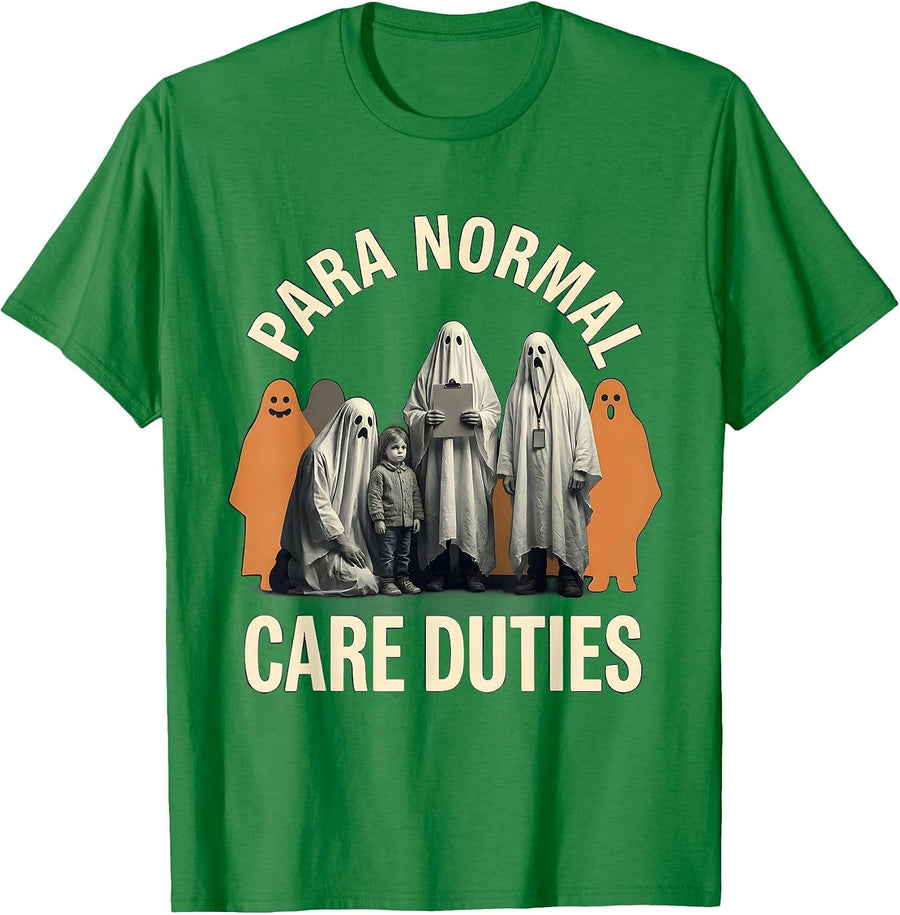 Men's Para Normal Care Duties Funny Paraeducator Ghost Halloween T-Shirt - Kelly Green