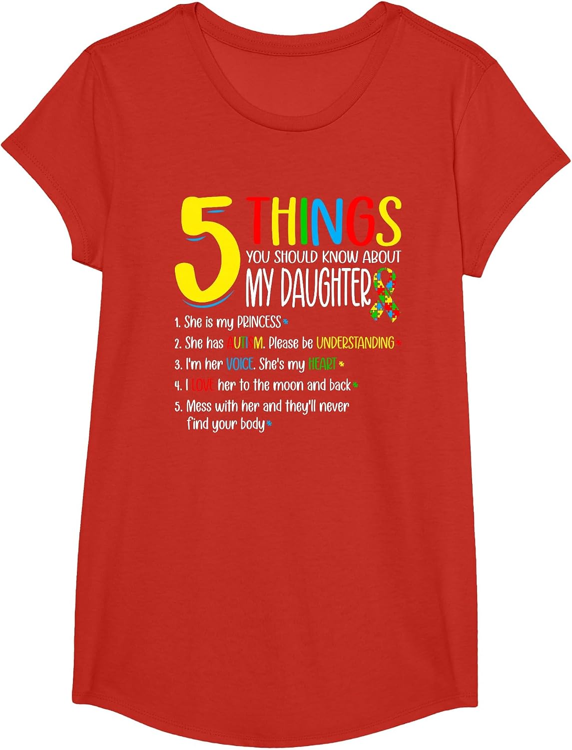 Autism 5 Things About My Autism Daughter T-Shirt - Girls Red