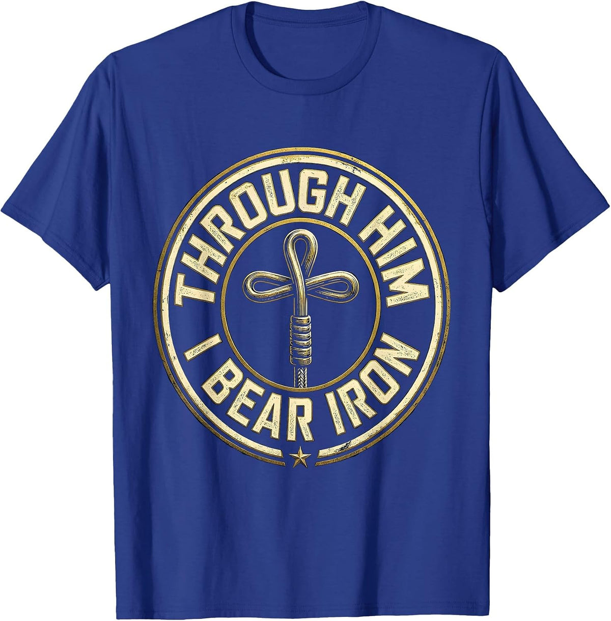 Through Him I Bear Iron Christian Gym Faith Workout T-Shirt - Royal Blue