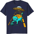 Cat UFO Abduction Funny Cat Lover Gift T-Shirt - Navy Blue