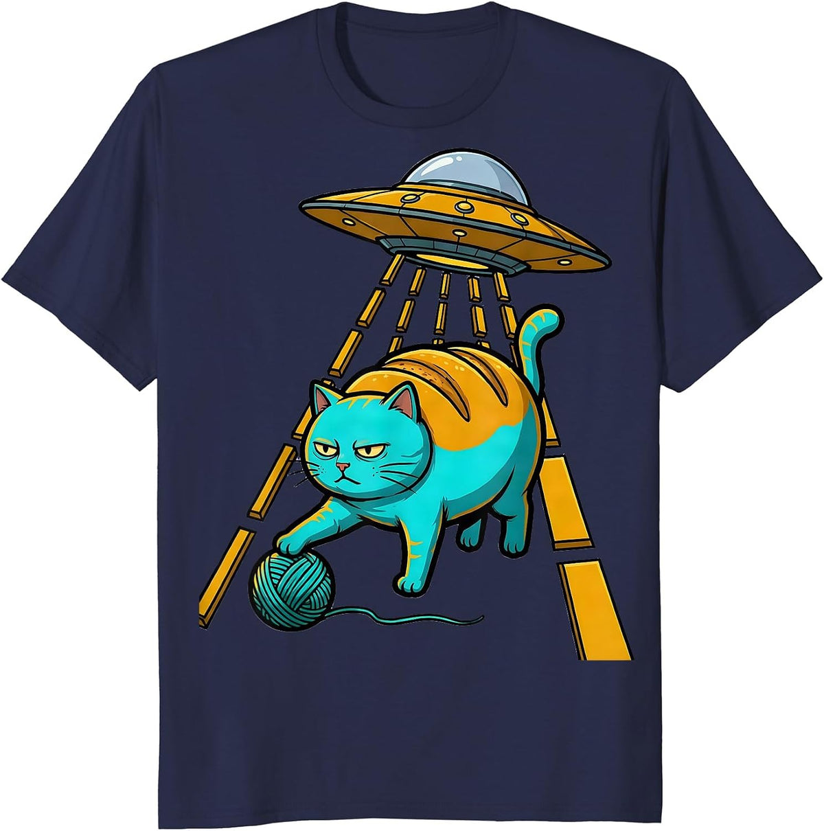 Cat UFO Abduction Funny Cat Lover Gift T-Shirt - Navy Blue